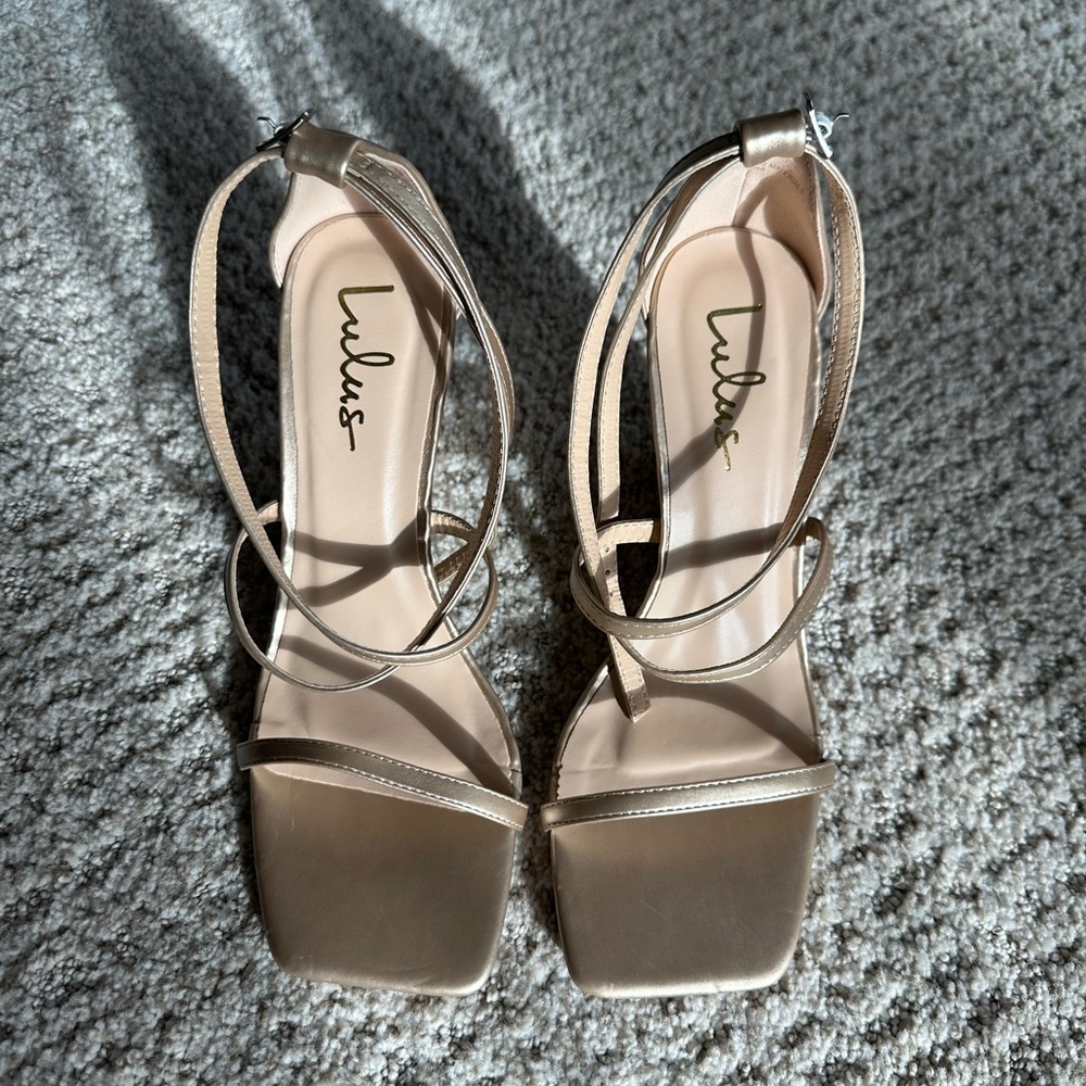 Lux Nude Strappy Square-Toe Heels